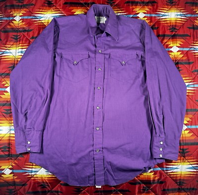 Vintage H Bar C Ranch Wear Mens Long Sleeve Pearl Snap Shirt Purple Size 16/34