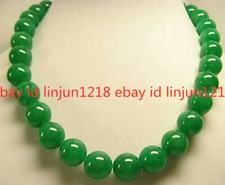 Beautiful Natural Green Jade 12mm Gemstone Round Beads Necklace 18-50'' AA
