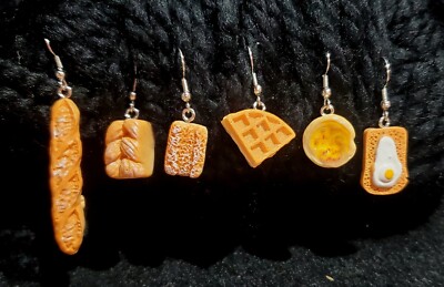 Bread Carb Earring Handmade Hypoallergenic Baggett, Waffle, Muffin, Croissant