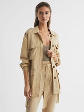 Reiss Joanie Relaxed Fit Utility Jacket In Neutral Size L Uk Size 14