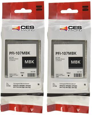 2 x PFI-107MBK Pigment Matte Black Ink Tank for the iPF670 iPF680 iPF685 iPF7...