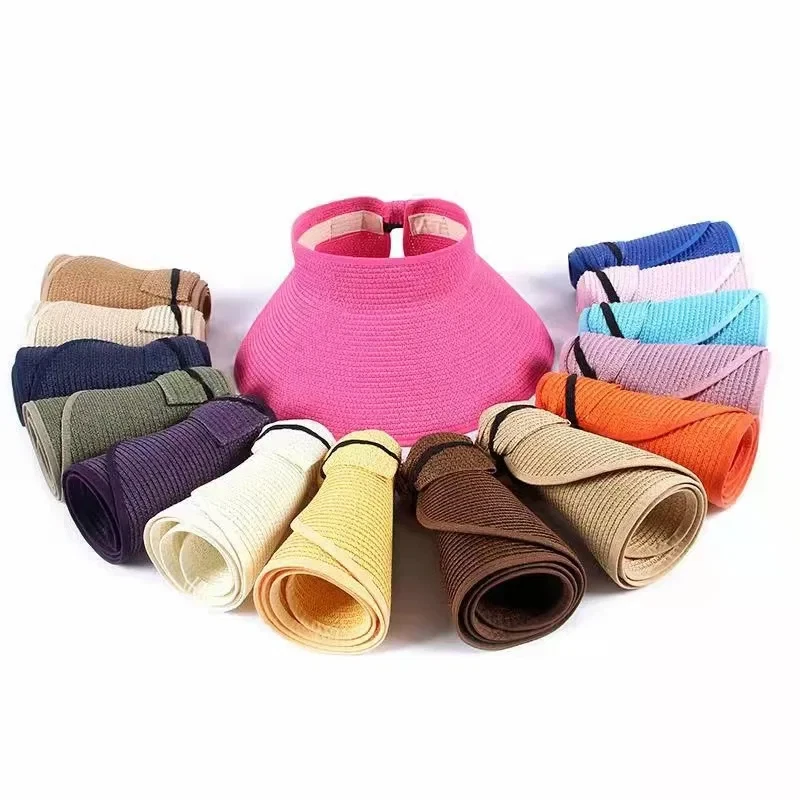Sombrero de paja de verano para mujer plegable ala ancha grande moño gorras de protección UV Foto 2 de 4