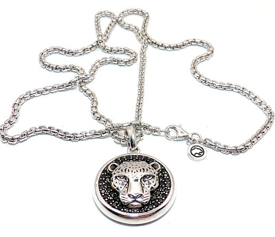 EFFY Sterlingsilber & SCHWARZER Spinell LEOPARD TIGER PANTHER KATZE Halskette ANHÄNGER