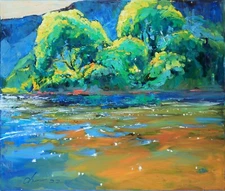 Landscape painting Original art Impressionism Oil on canvas by S. Chernyakovsky