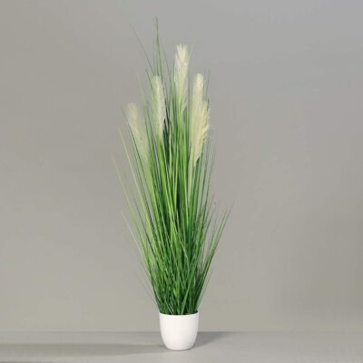 mucplants Palmengras Busch, weißen Topf, ca. 120 cm, Kunstgras Grasarrangement
