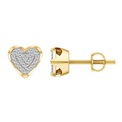 10K Yellow Gold 1/6 ct Natural Round Diamond Heart Stud Earrings