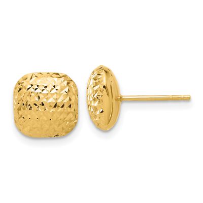 14 Karat Gelbgold poliert und diamantgeschliffen 10 mm gepufft quadratische Ohrstecker