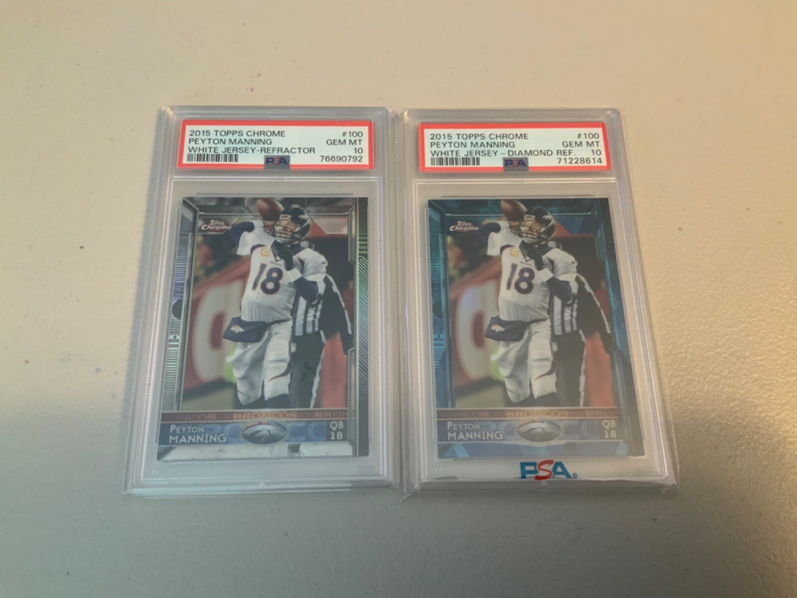 2015 Topps Chrome Diamond Refractor Peyton Manning #100 PSA 10 GEM MT Broncos