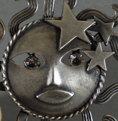 VINTAGE JOSEFF OF HOLLYWOOD SILVER TONE SUN GOD PIN PENDANT 