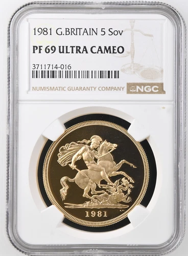 Great Britain 1981 Gold Proof 5 Pound/Sovereign Coin NGC PF69 UC First Portrait