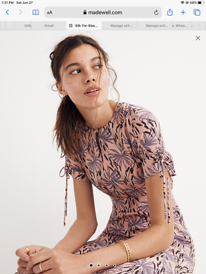 madewell silk maxi dress NEW Madewell Silk Tie-Sleeve Maxi Dress in Oasis Palms Print - 2