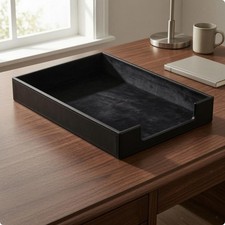 A4 Document Tray Lined Interior Leather Desk Tray Office Storage Thumb Notch