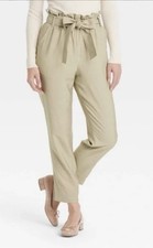 A New Day Women's Super-High Rise Tapered Ankle Pull-On Paperbag Pants Size L