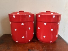 Spode Baking Days Ceramic Storage Jars Red Polka Dot Set Of 2 Excellent Cond