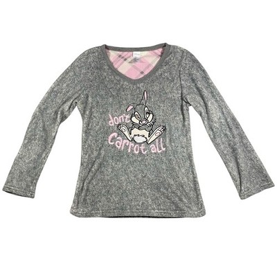 Disney Thumper Pajama Top Womens S Small Grey Long Sleeve Fleece Sleep Shirt