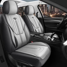 Menifomory Leather Seat Covers with Lumbar Support Fit Car Auto SUV Gray
