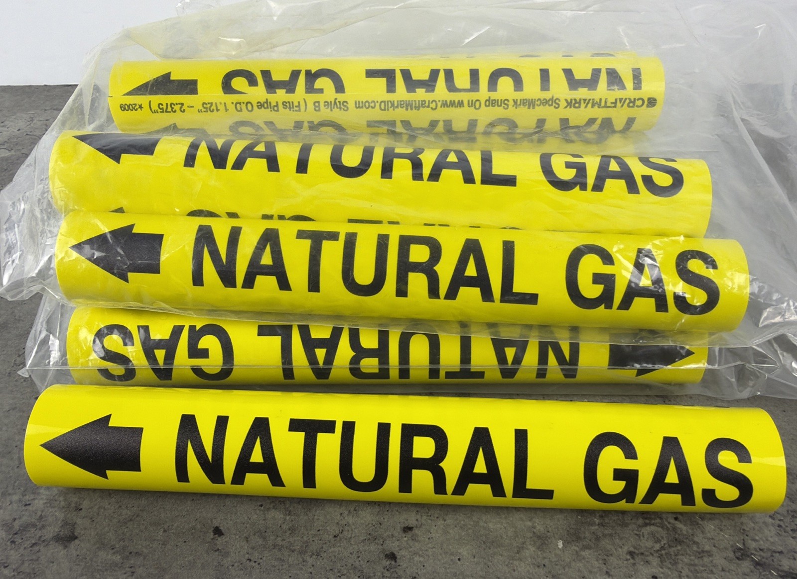 Lot of 15 Craftmark Snap-On Pipe Markers Natural Gas Fits 1.125"–2.375"