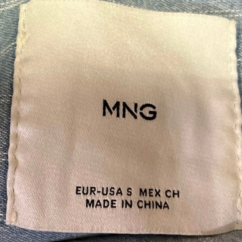 Mango MNG Blue Denim Chambray Pinstriped Button Up Short Sleeve Top Shirt Size S - Image 3 of 4