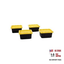 Plastic 5-Gallon Storage Tote with Lockable Lid, Stackable 5-Gallon 4-Pack 