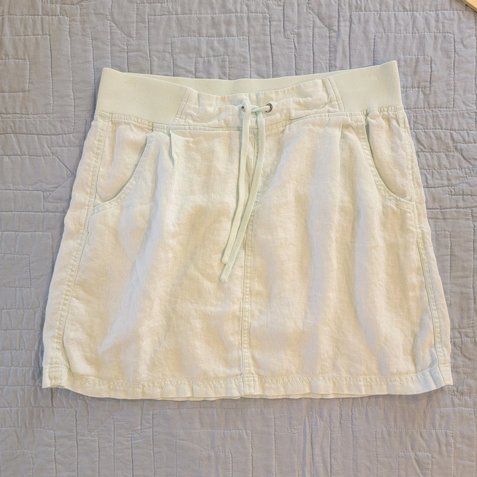Athleta Women's 100% Linen Skirt Seline Pull On Water Blue - 14 - Pockets
