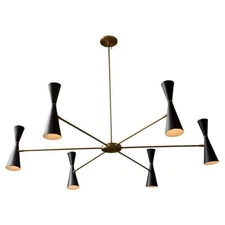 Modern Handmade 6 Arms 12Light Brass Chandelier Mid Century Stilnovo Sputnik Cha