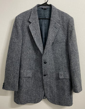 HARRIS TWEED Mens Sz 46 Blue Multi Pure Scottish Wool Button Jacket Blazer EXC
