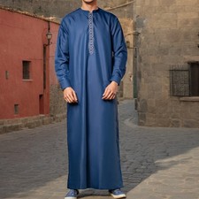 Man Clothing Jubba Thobe Islamic Muslim Moroccan Saudi Arabic Dubai Robe Blue