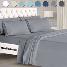 Mueller Luxury 6 Pc Queen Bed Sheets Set - Ultra-Soft 1800 Series, Cooling