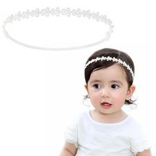 Adjustable Baptism Headband for Girl, White 15.75 Inch Lace Baby Headband Baptis