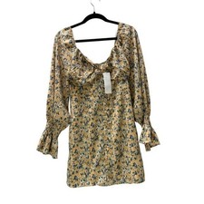 Kiss The Sky Urban Outfitters Yellow Floral Mini Dress Sweetheart Long Sleeve L