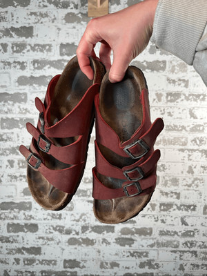 Betula Birkenstocks | women red leather 3 strap sandals 38