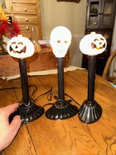 3 VTG Halloween Pumpkin Jack O Lantern And Skull Blow Mold 10" Candolier
