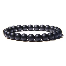 Zense - Men's adjustable smooth black pearls bracelet in natural lava ZB0340