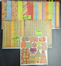 Basic Grey Lot of 14 12x12 Single Sided Pages & Tags  "Color Me Silly" - See Pic