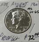 1964 PQ Gem Proof Kennedy Accented Hair Half $ 90% Silver $100+ list, $56 start
