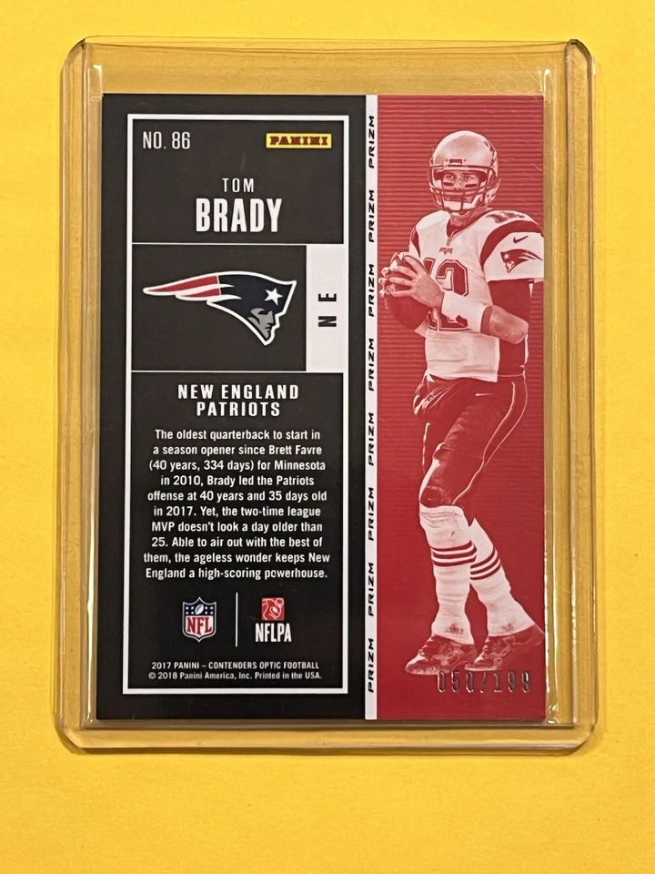 Tarjeta de boleto de temporada 2017 Contenders Optic Red Prizm # 050/199 Patriots de Tom Brady Foto 2 de 2