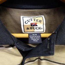 Cutter & Buck Polo Shirt Adult Men's M Striped Tan Brown Tennis Rugby Golf