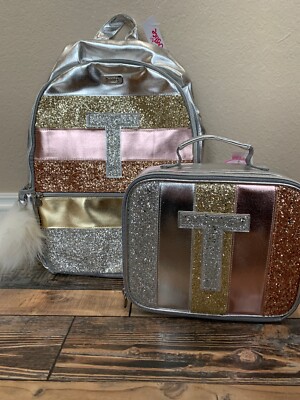 justice rose gold foil backpack