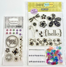Hero Arts Stamp  Embellish Clear Stamp Sets - Hello With Flowers / Thank You