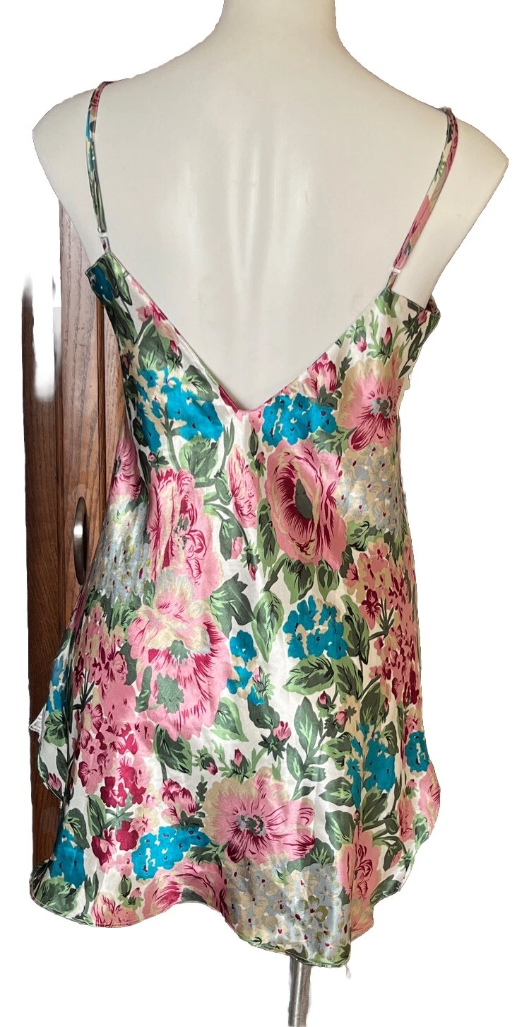 UNDERCOVER Abito donna vintage etichetta oro Victorias Secret chemise raso floreale slip M anni 90