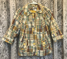 Coast 2 Coast Vintage Plaid Quilted Jacket Yellow Multicolor Cute Medium/small