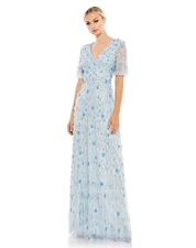 Mac Duggal Embellished Empire Waist Ruffle Hem Gown Powder Blue Size 12 $998