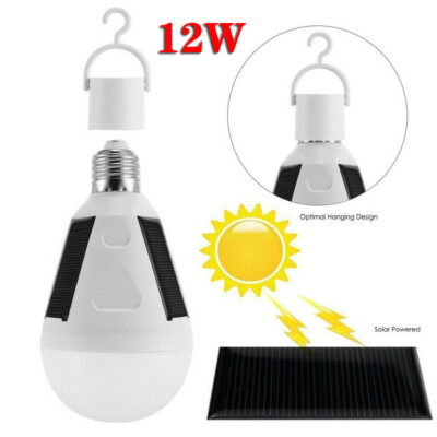 12W E27 Solar Panel LED Bulb Lights Portable Outdoor Emergency Camping Tent Lamp