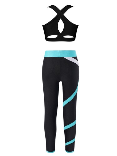 Kids Girls Workout Outfits Sport Bras Crop Top with Tracksuit Dance Yoga Sets - Picture 4 of 35