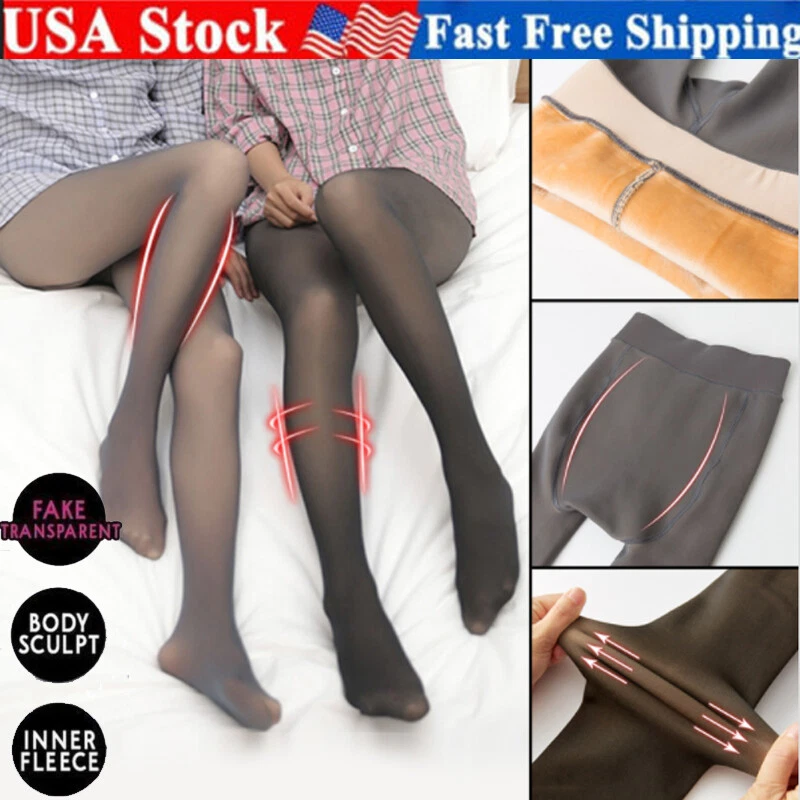 Women Thermal Plush Lined Translucent Pantyhose Winter Warm Tights