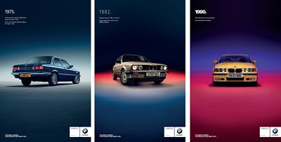 3 POSTERS BMW M3 1975 1982 1990 Ad 12x16 Reprint The Ultimate Driving Machine