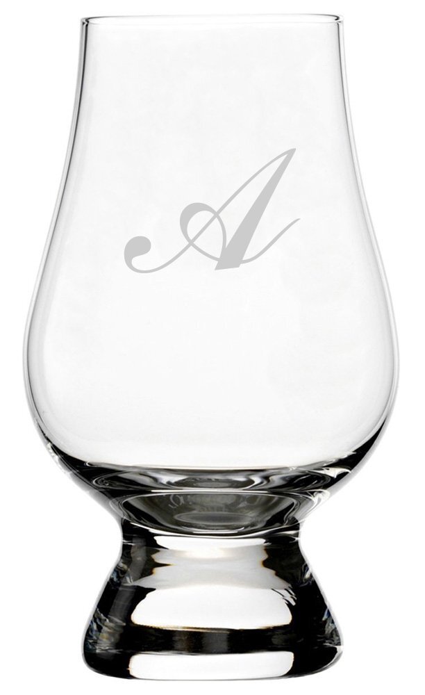 Commercial Script Etched Monogram Crystal Glencairn  Whisky Glass (Letter A)-image