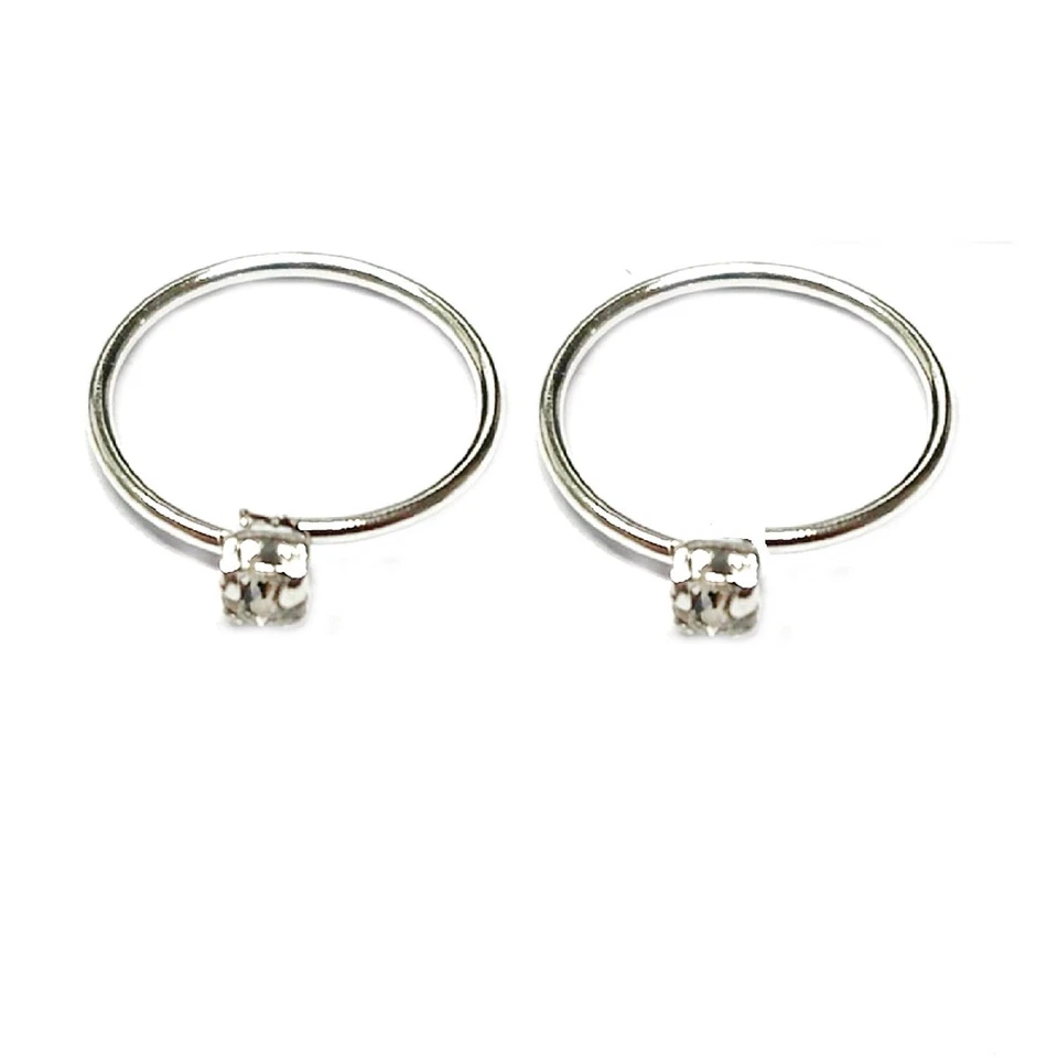 2 Anelli Piercing Naso Argento 925  Anello Aperto Cerchietto 10 m e Brillantino - Immagine 4 di 4