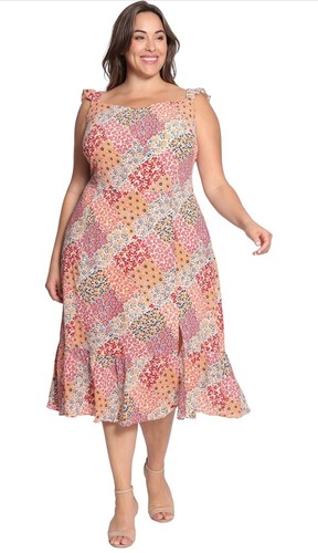 Donna Morgan Women's Sleeveless Ruffle Strap Dress Sz 16W Floral Patchwork Fairy - Picture 15 of 15