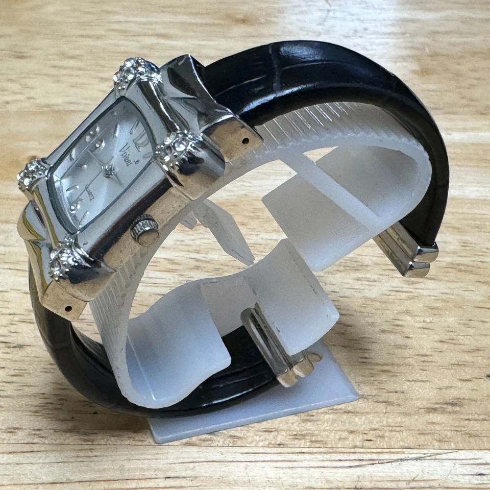 Vivani Quartz Watch Women Silver Square Rhinestone Cuff Bangle Japan New Battery - Image 4 of 4
